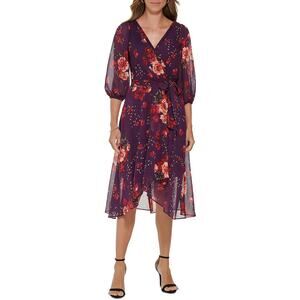 DKNY WOMENS FLORAL PRINT CHIFFON WRAP DRESS | 4